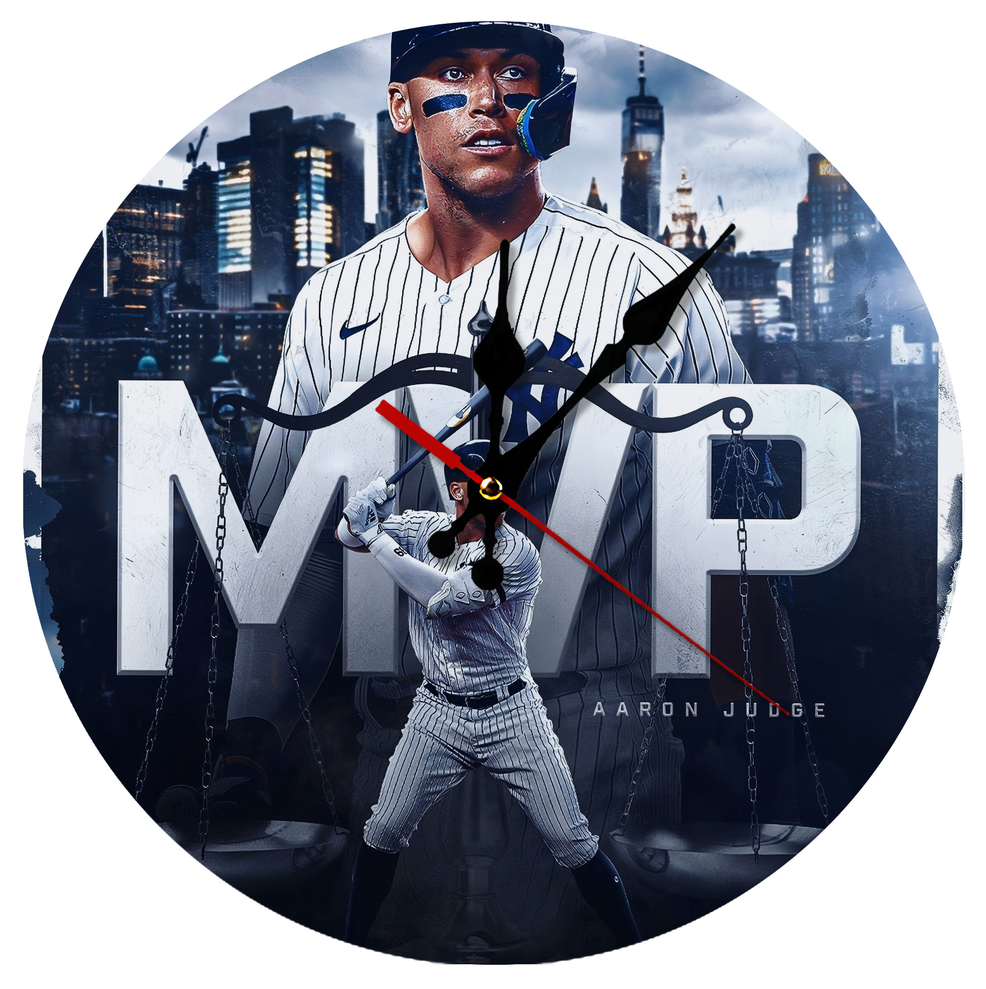 Aaron Judge MVP Silent Round Wall Clock – Modern & Stylish DIY Design, Durable Wood Construction, Easy To Install – Perfect For Office, Bedroom, Living Room, And More